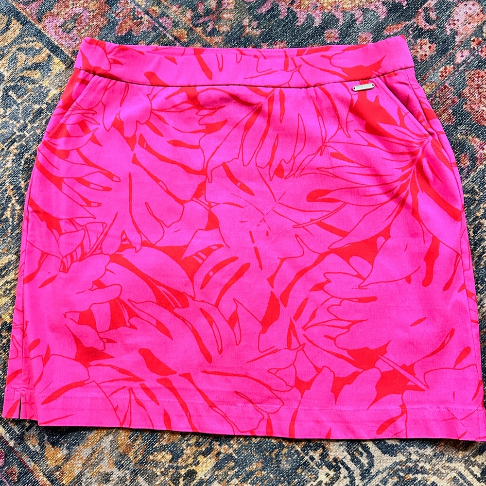 Rafaella Pink and Red Leaf Print Mini Skort